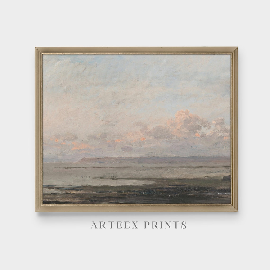 Quiet Seascape at Dusk Calm Water Vintage Coastal Painting Poster - Image 3