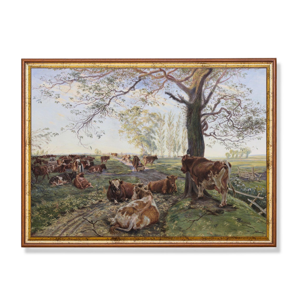 Vintage Cattle Painting Antique Cow Print Farmhouse Decor Wall Art Farm Animal Oil Painting Fine Art