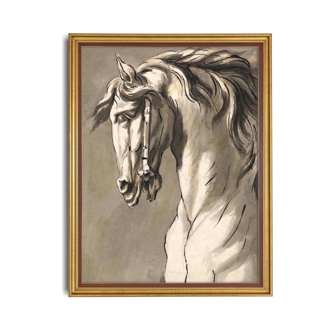 Noble White Horse Head Study Vintage Equine Pencil Sketch Poster - Image 4