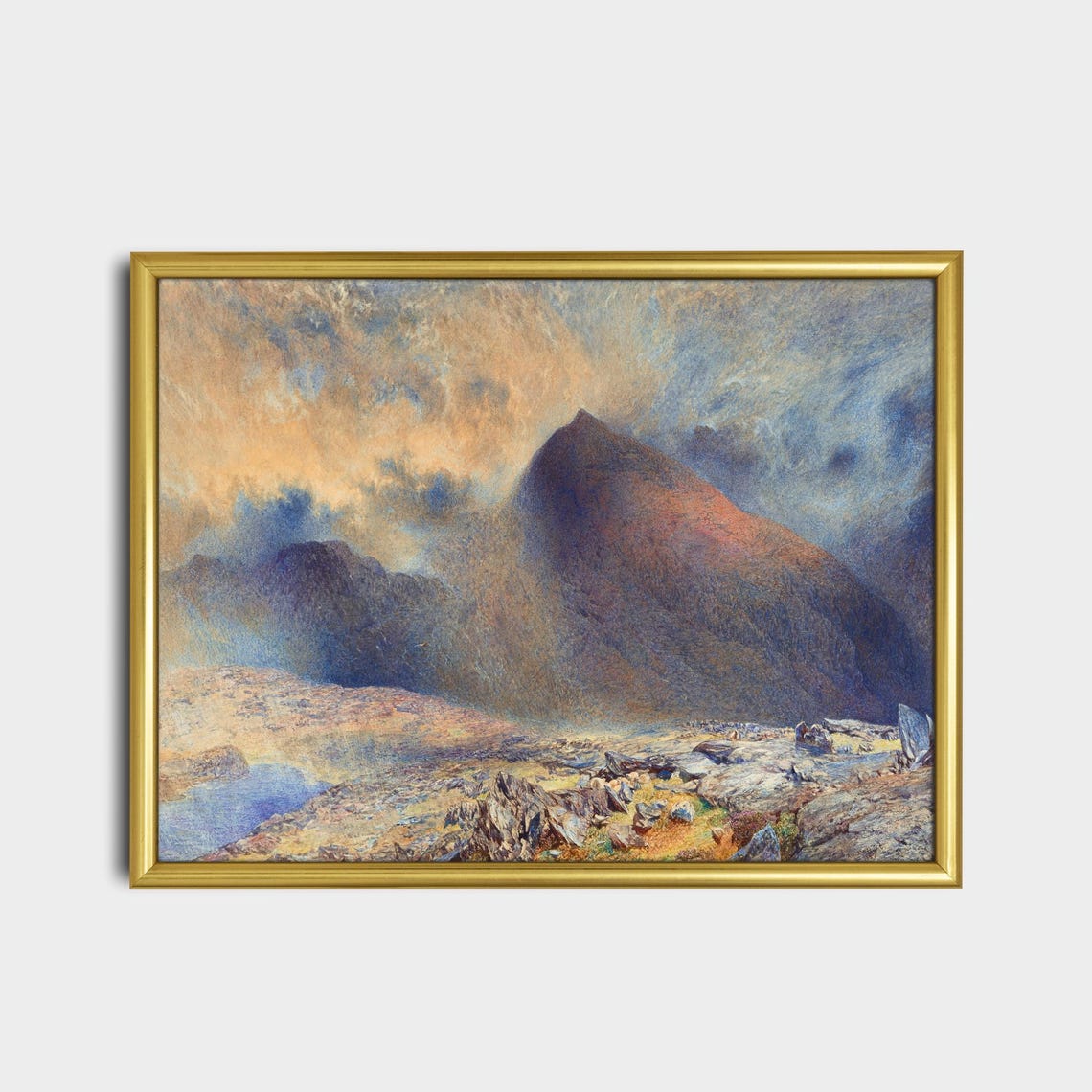 Dramatic Mountain Peak Cloudy Sky Watercolor Landscape Poster - Image 2
