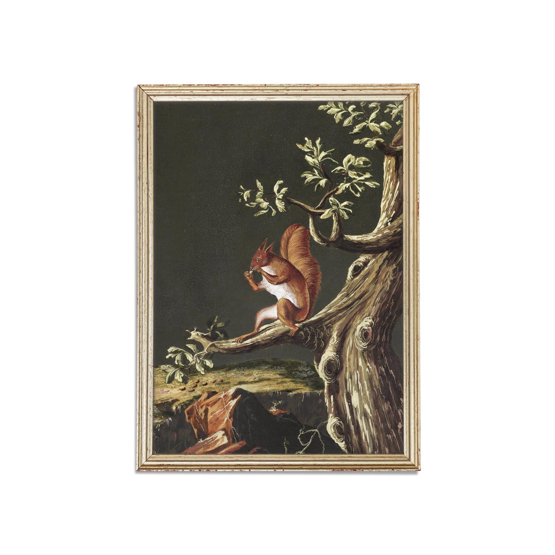 Mailed Print Vintage Squirrel Painting Antique Animal Print Moody Rustic Art Printed And Shipped Squirrel On A Branch - Image 3
