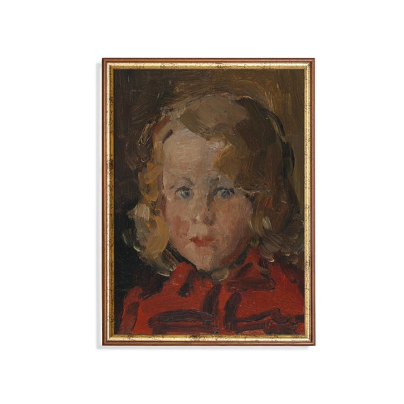 Vintage Portrait Painting Portrait Of A Young Child Antique Moody Rustic Print Wall Art Oil Painting
