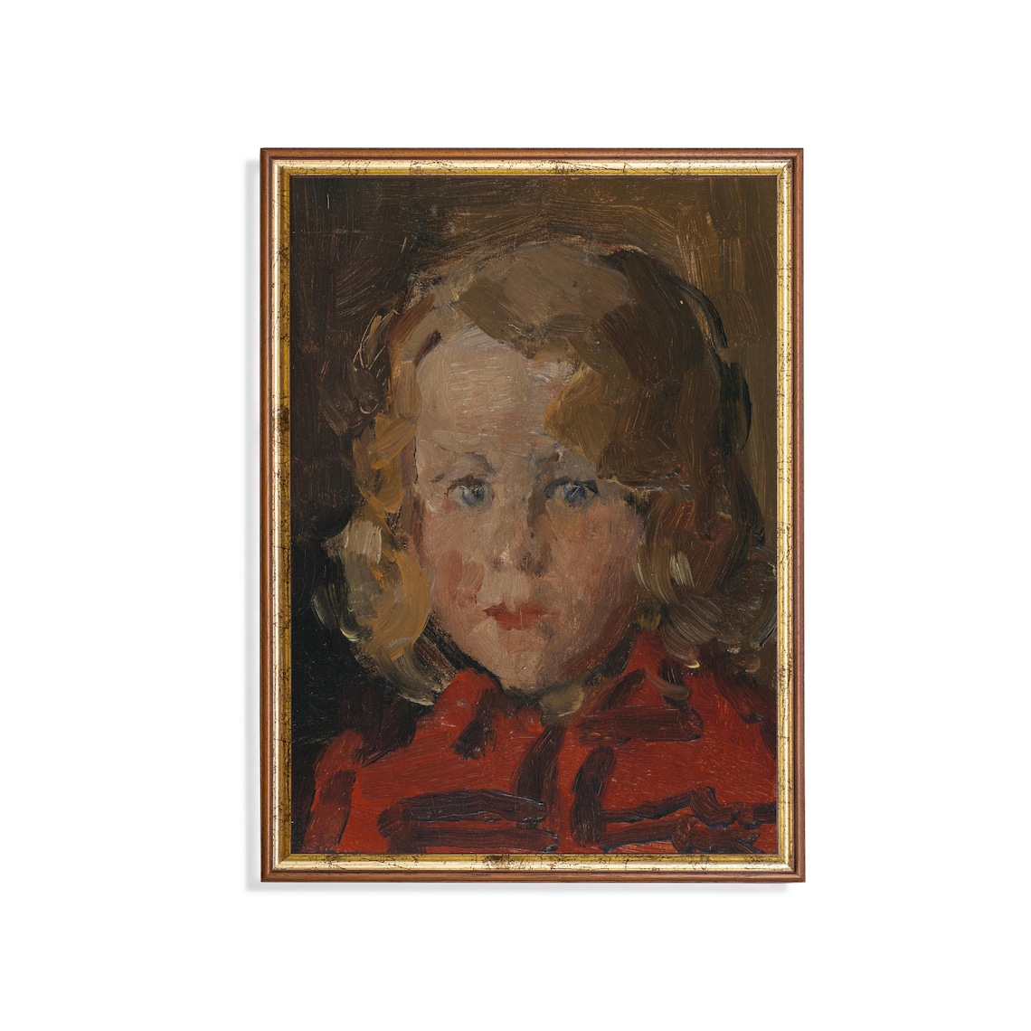 Small Child In Red Impressionist Portrait Antique Oil Painting Poster