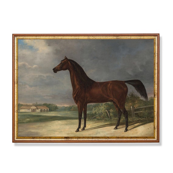 Mailed Print Vintage Horse Painting Antique Equestrian Print Moody Rustic Animal Print Farmhouse Decor Printed And Shipped