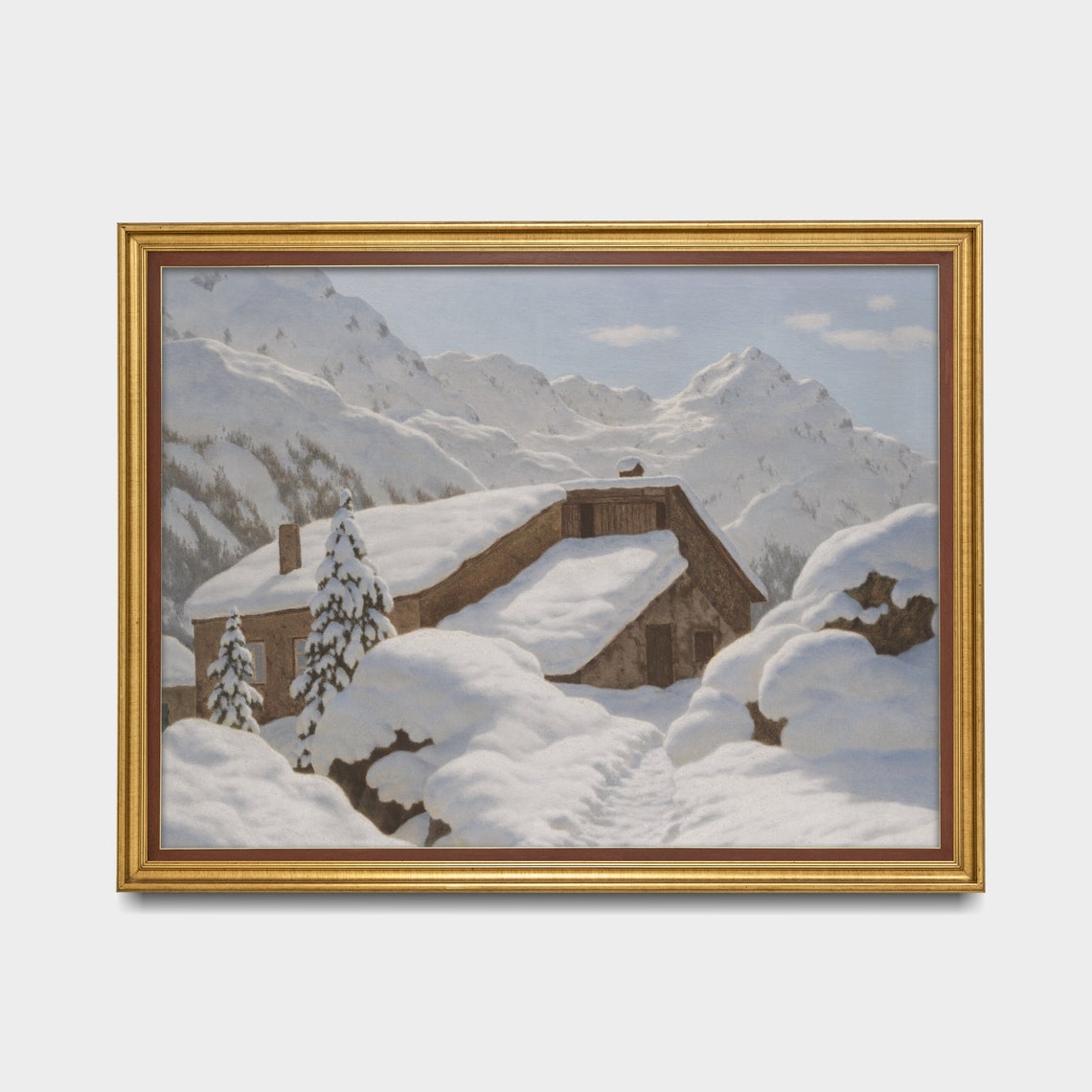 Snow-Buried Alpine Cabin Under Towering Snowy Mountain Peaks Poster - Image 2