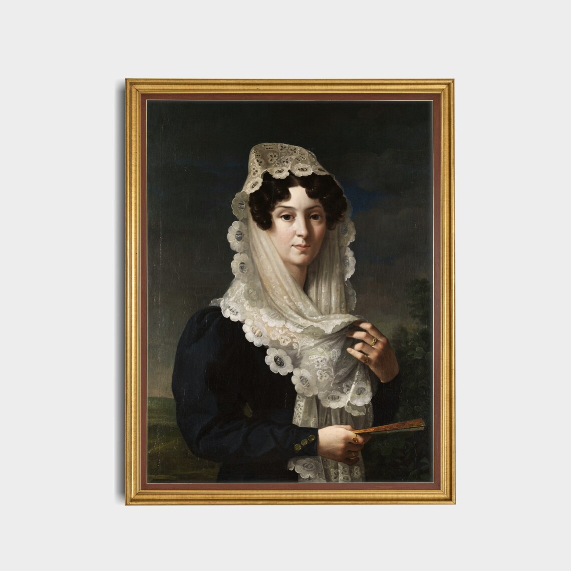Woman in Lace Mantilla with Fan Vintage European Portrait Poster - Image 4