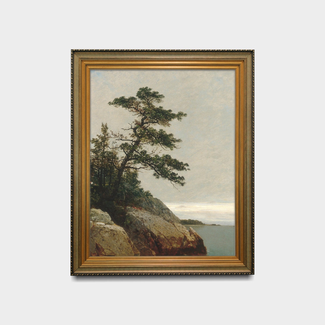 Windswept Pine Tree Above a Rocky Coastal Cliff Vintage Poster - Image 2