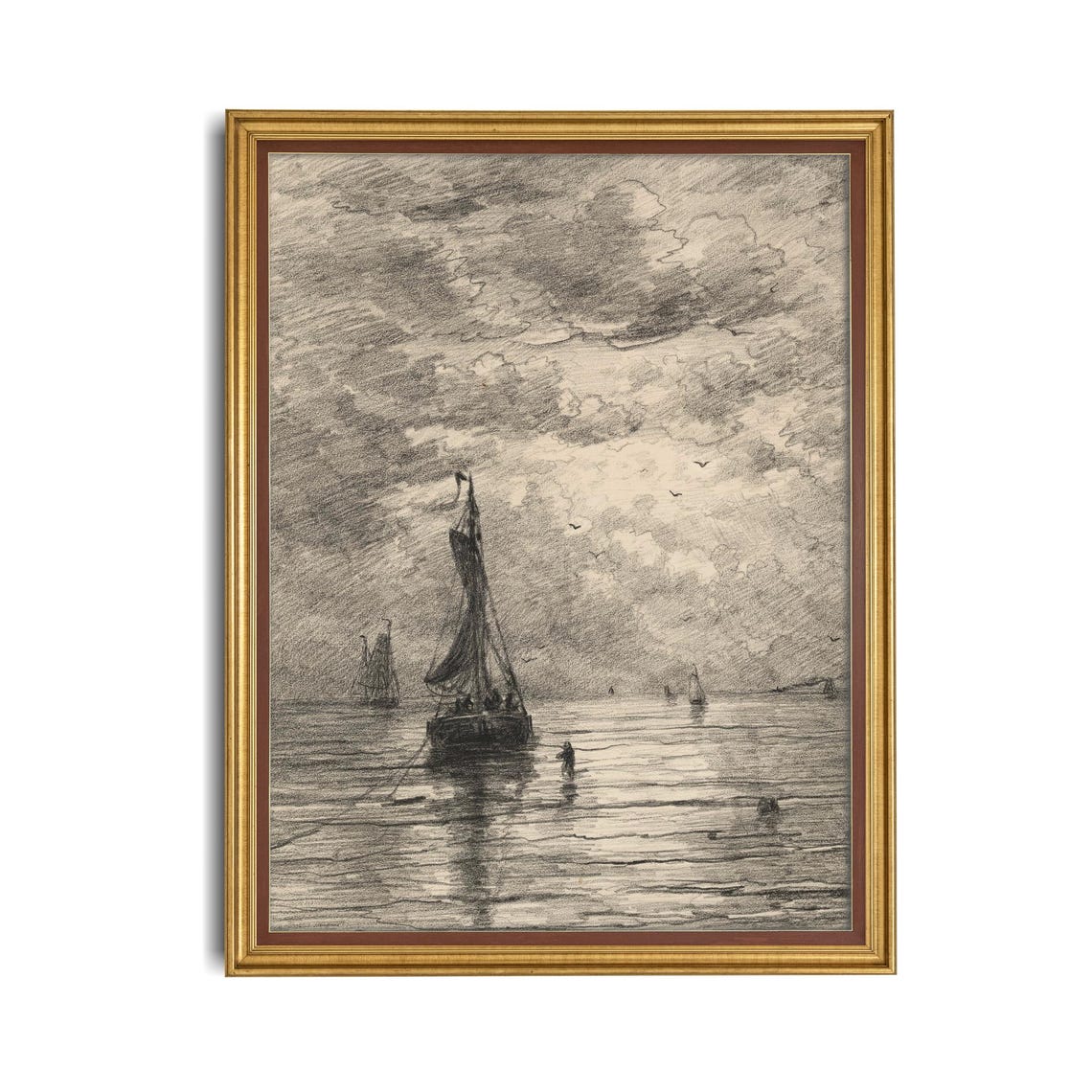 Printed And Shipped Sailboat Sketch Drawing Rustic Antique Print Seascape Vintage Wall Art Nautical Decor Physical Print - Image 4