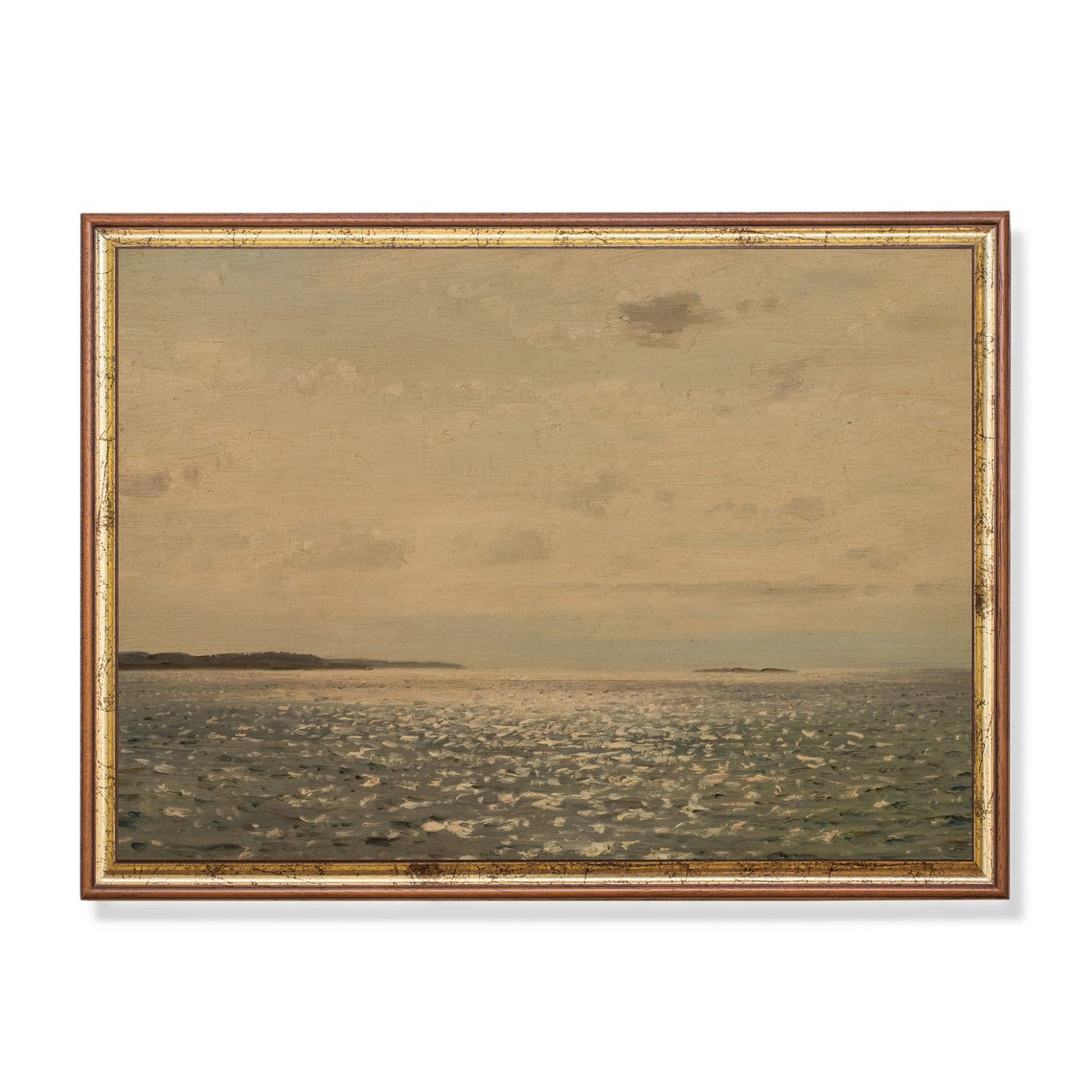 Sunlight Glittering on Calm Sea Vintage Seascape Oil Painting Poster