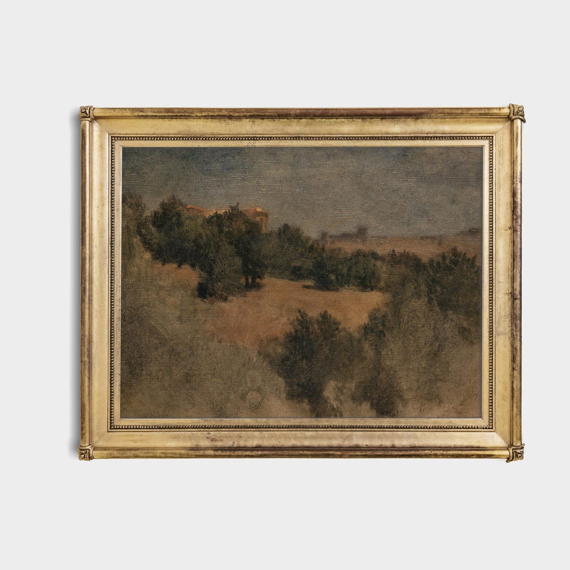 Antique Misty Moor Landscape With Distant Hall Painting Art Poster - Image 4