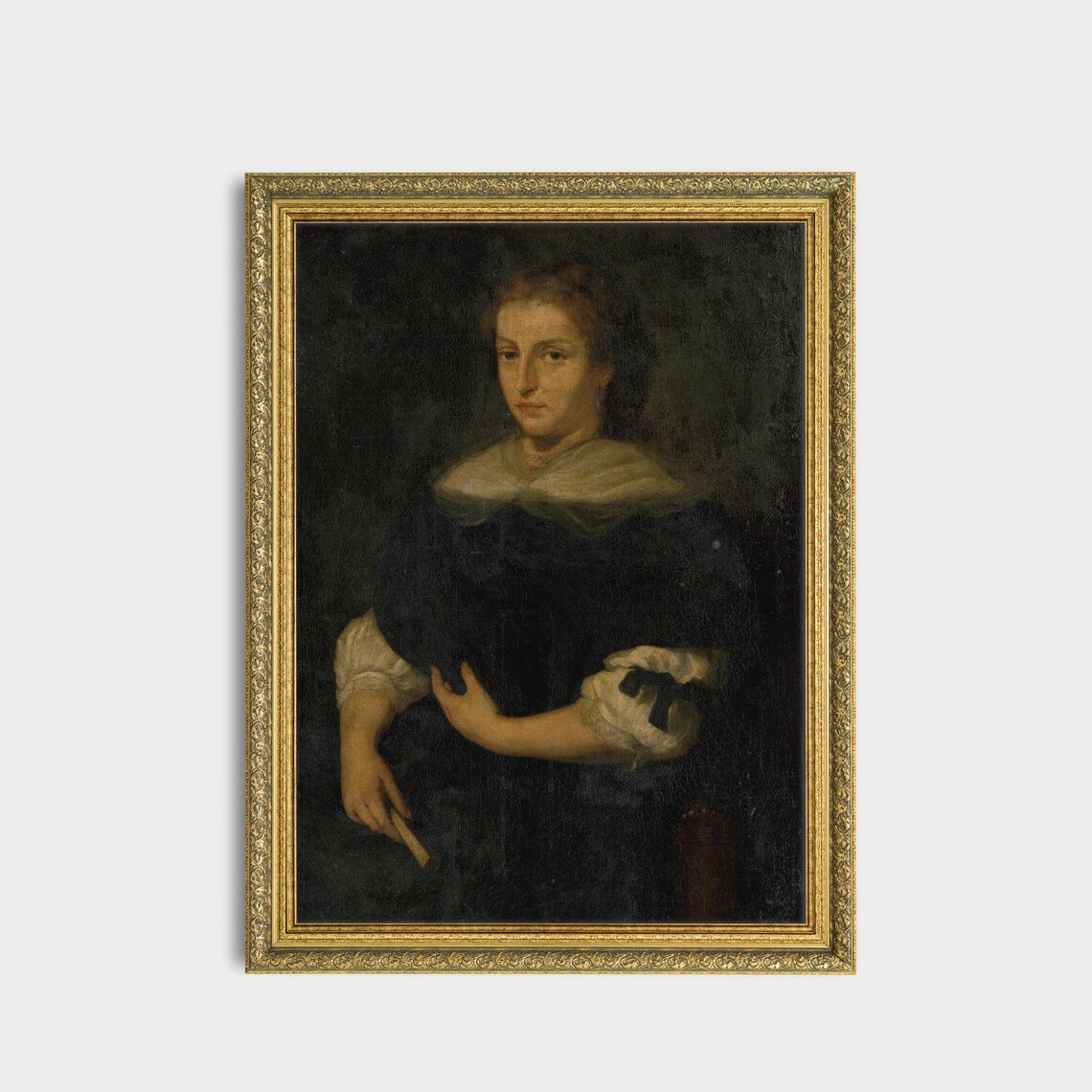 17th Century Woman Black Dress White Collar Antique Portrait Poster - Image 3