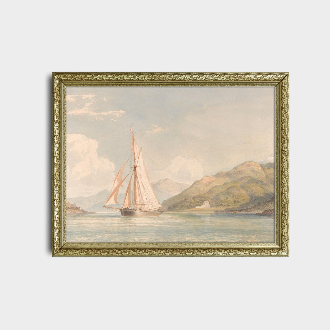 Tall Sailing Ship Crossing a Mountain Bay Vintage Nautical Poster - Image 2