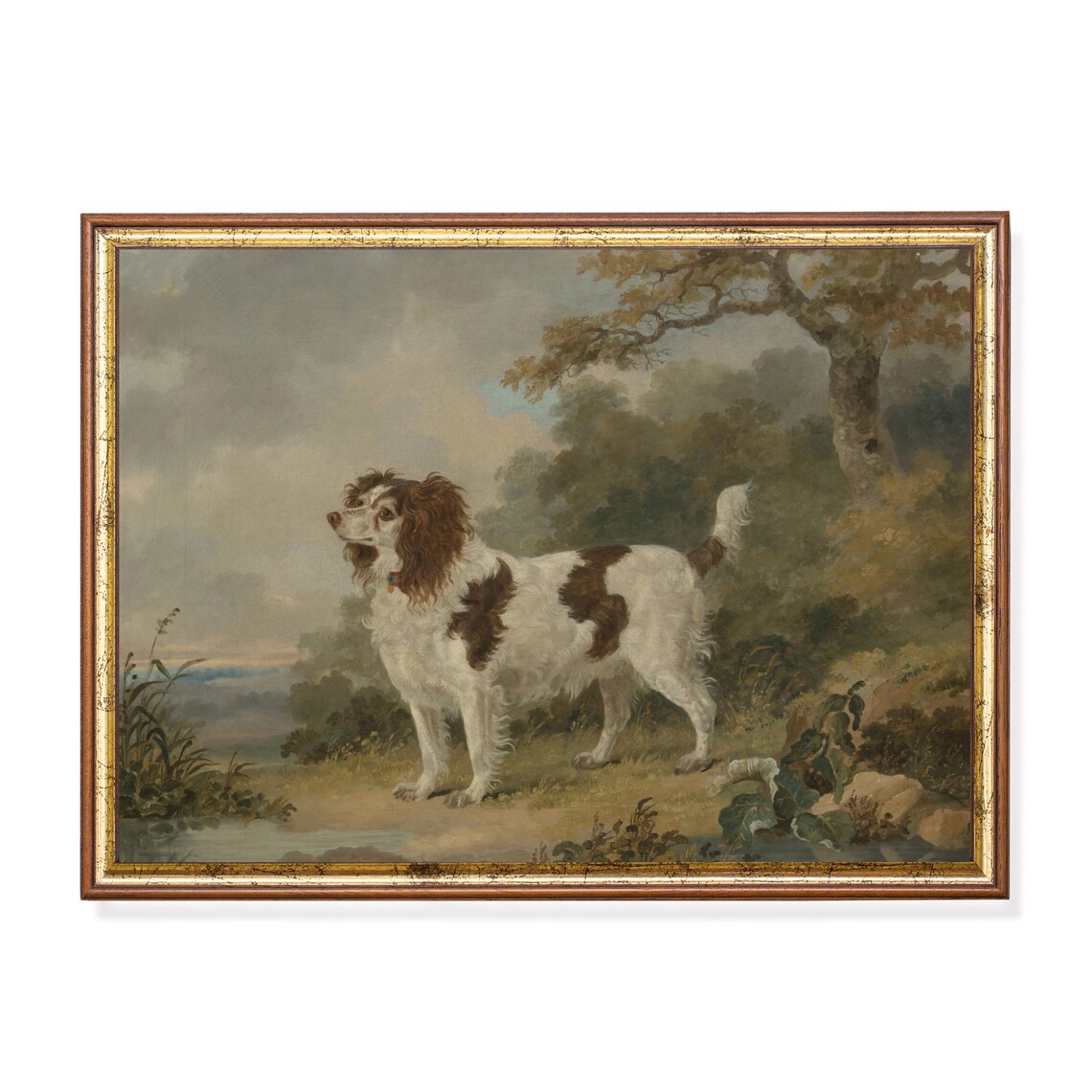Vintage Dog Painting, Spaniel in a Landscape Art Print