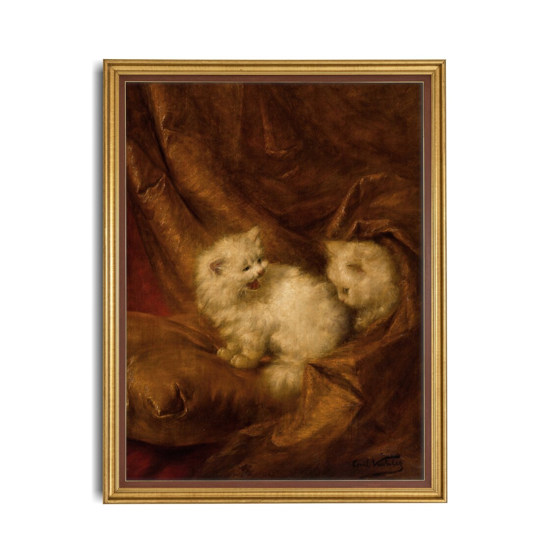 Two White Kittens Playing Vintage Cat Painting Antique Pet Poster - Image 2