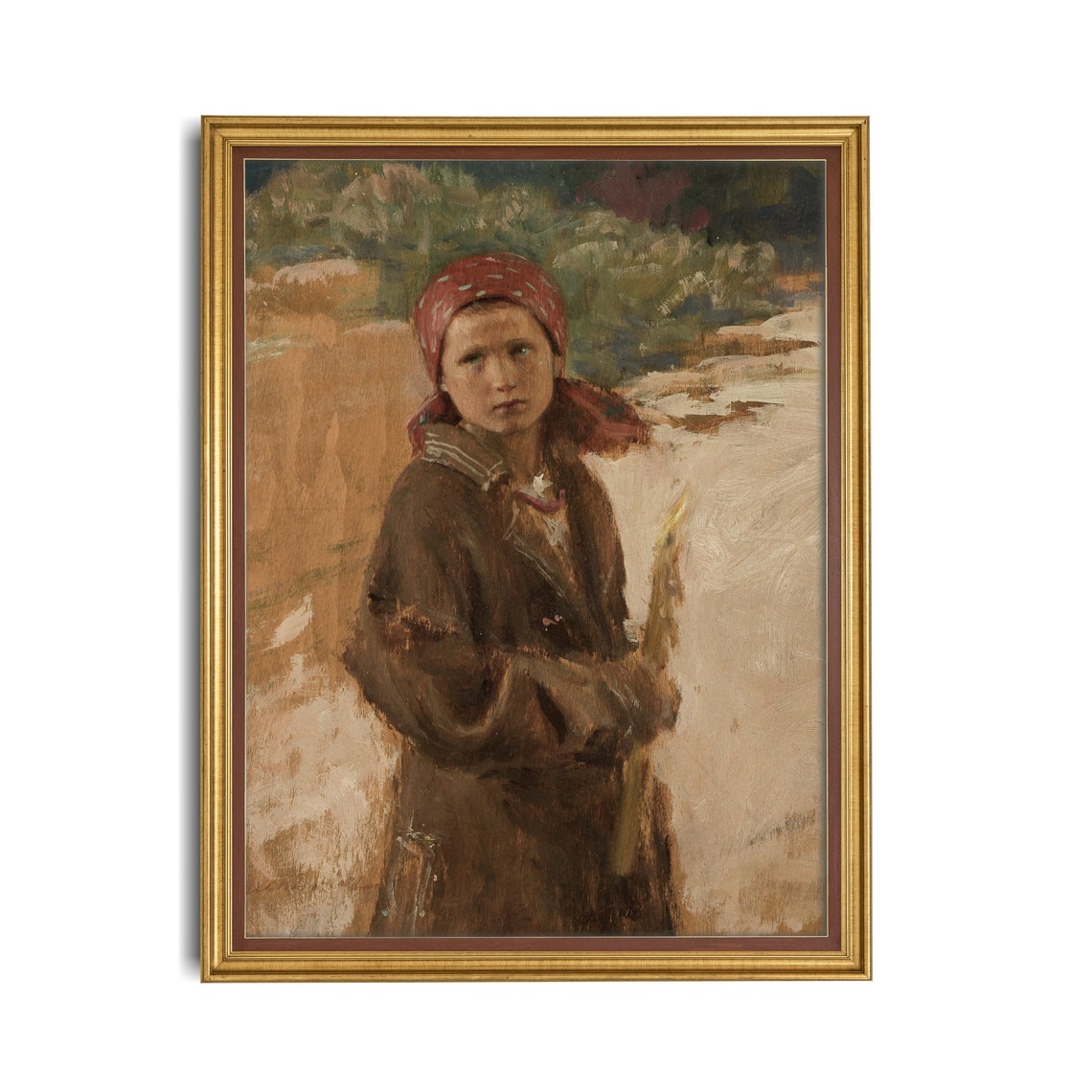 Peasant Boy in Red Kerchief Holding a Stick Vintage Portrait Poster - Image 2