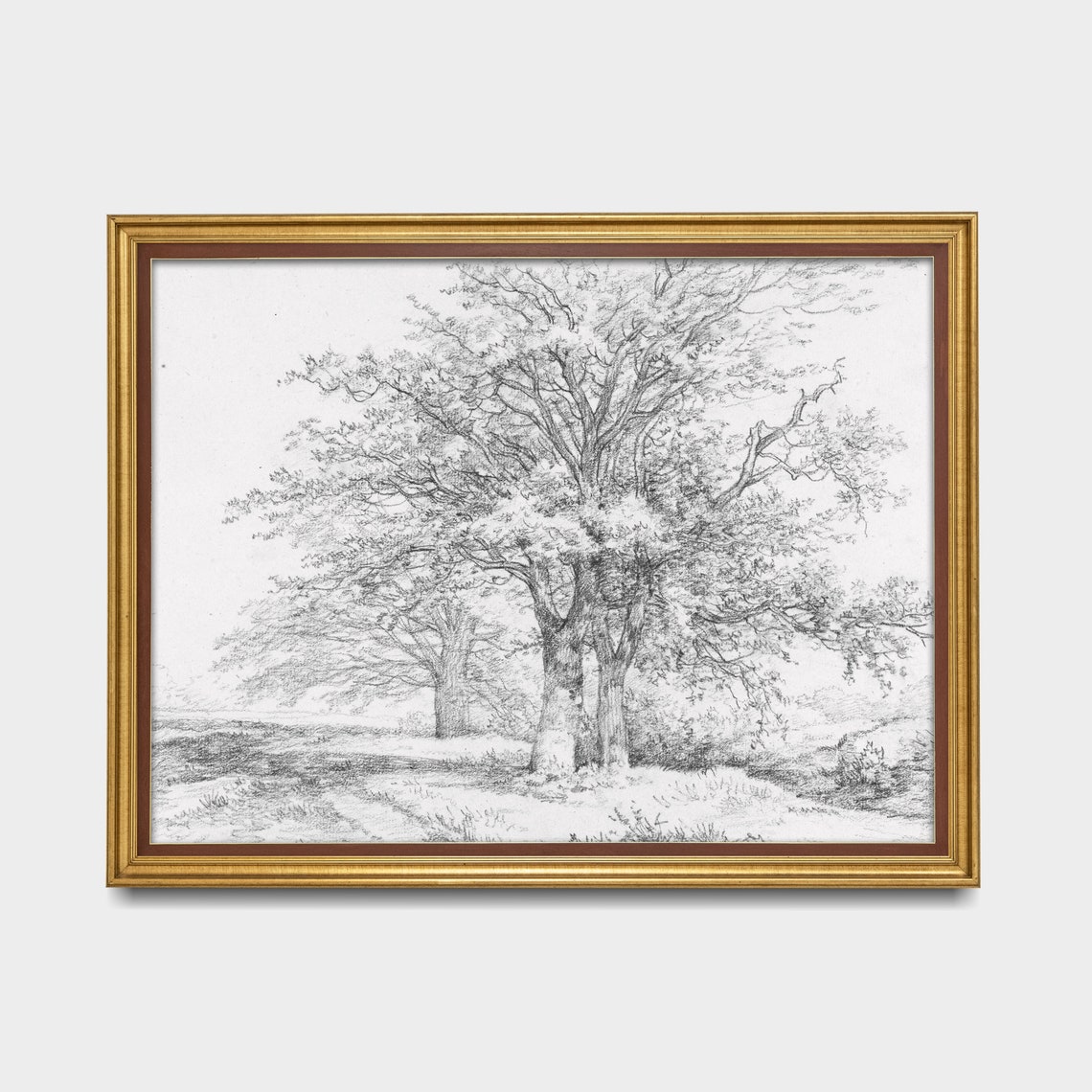 Vintage Sketch Drawing Antique Landscape Drawing Trees Sketch Print Neutral Farmhouse Decor Wall Art - Image 5