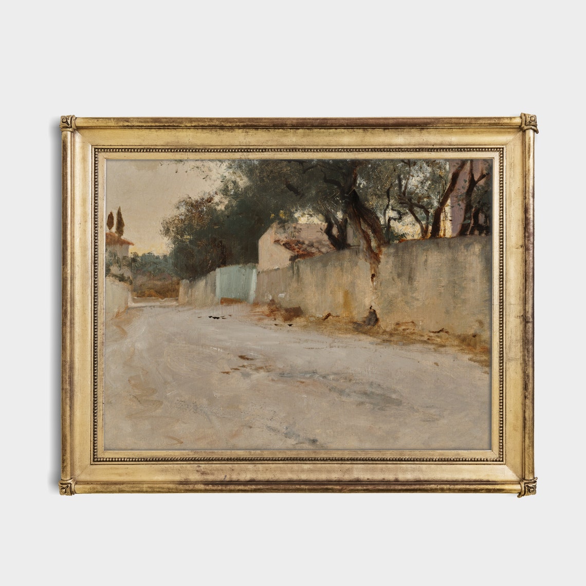 Sunlit Country Road Painting Impressionist Old Town Lane Wall Art - Image 3