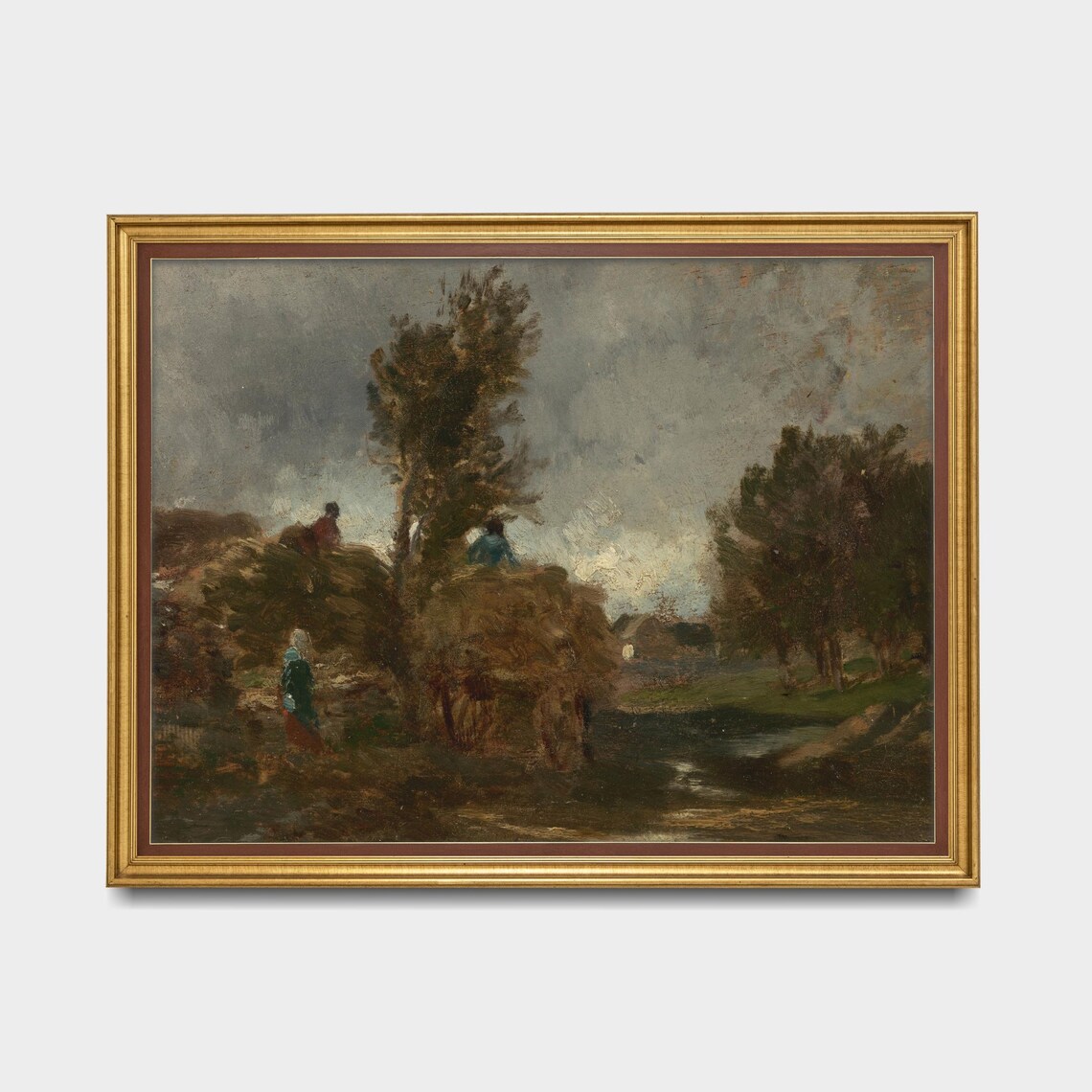Vintage Hay Wagon Harvest Scene Moody Rustic Country Landscape Poster - Image 5