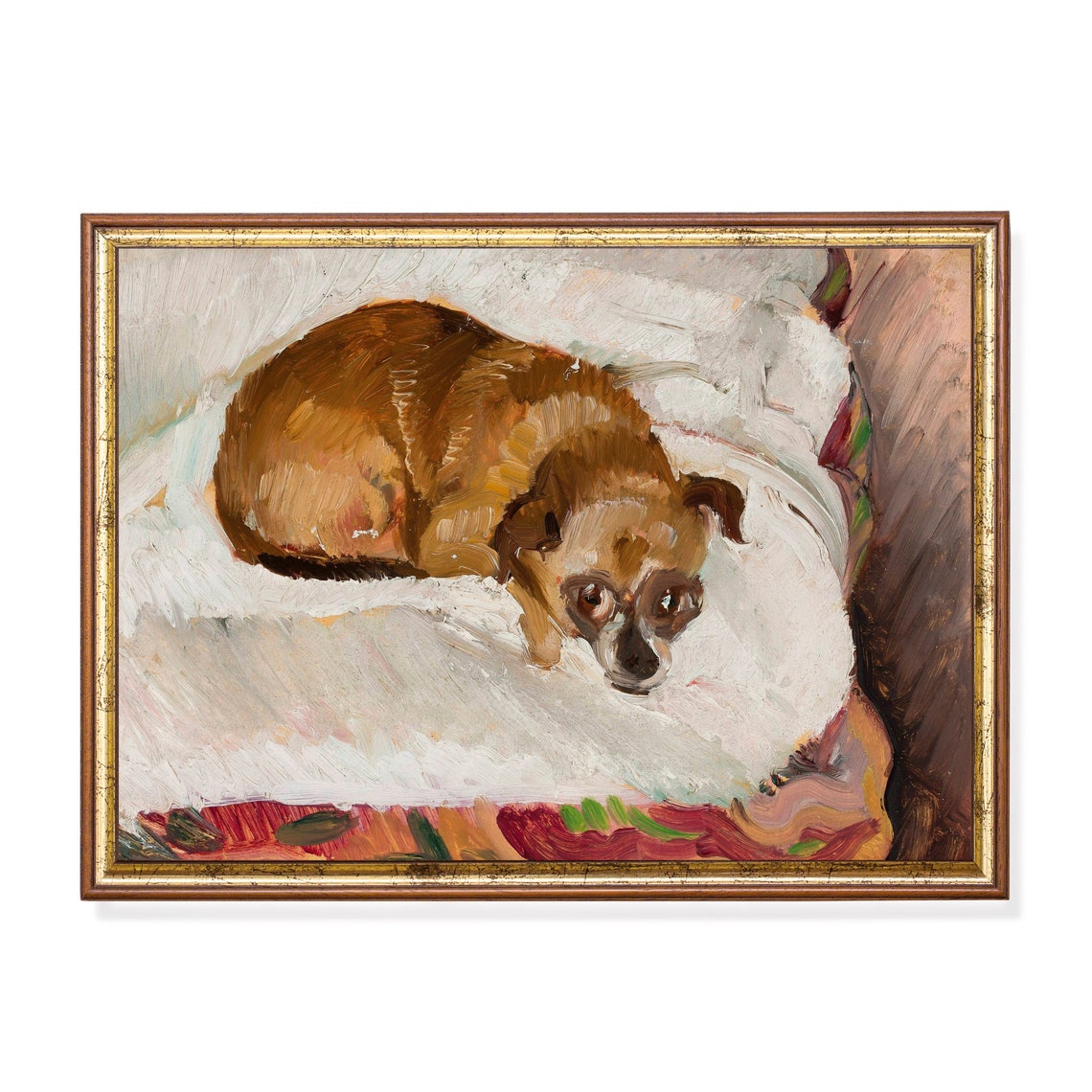 Printed And Shipped Lying Dog Painting Vintage Print Antique Animal Print Oil Painting Art Farmhouse Decor Physical Prints