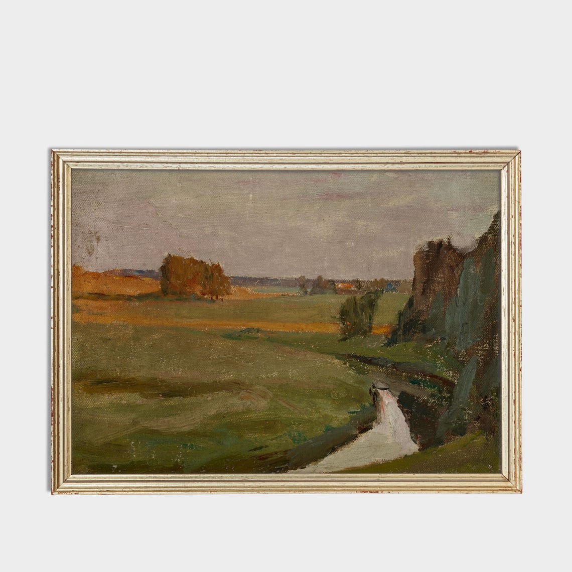 Golden Hour Meadow Stream Impressionist Countryside Landscape Poster - Image 3