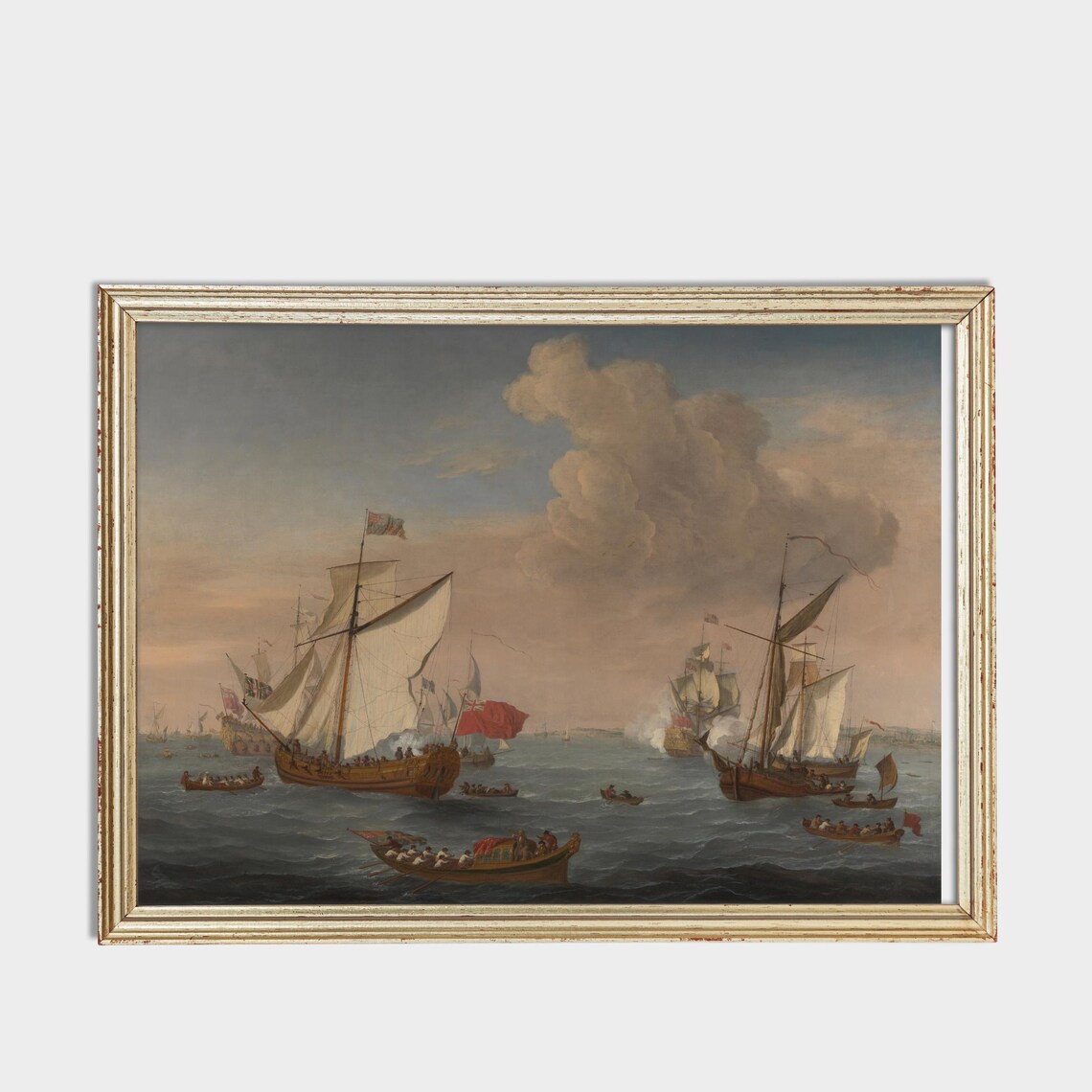 Fleet of Tall Sailing Ships with Rowboats on Calm Waters Poster - Image 3