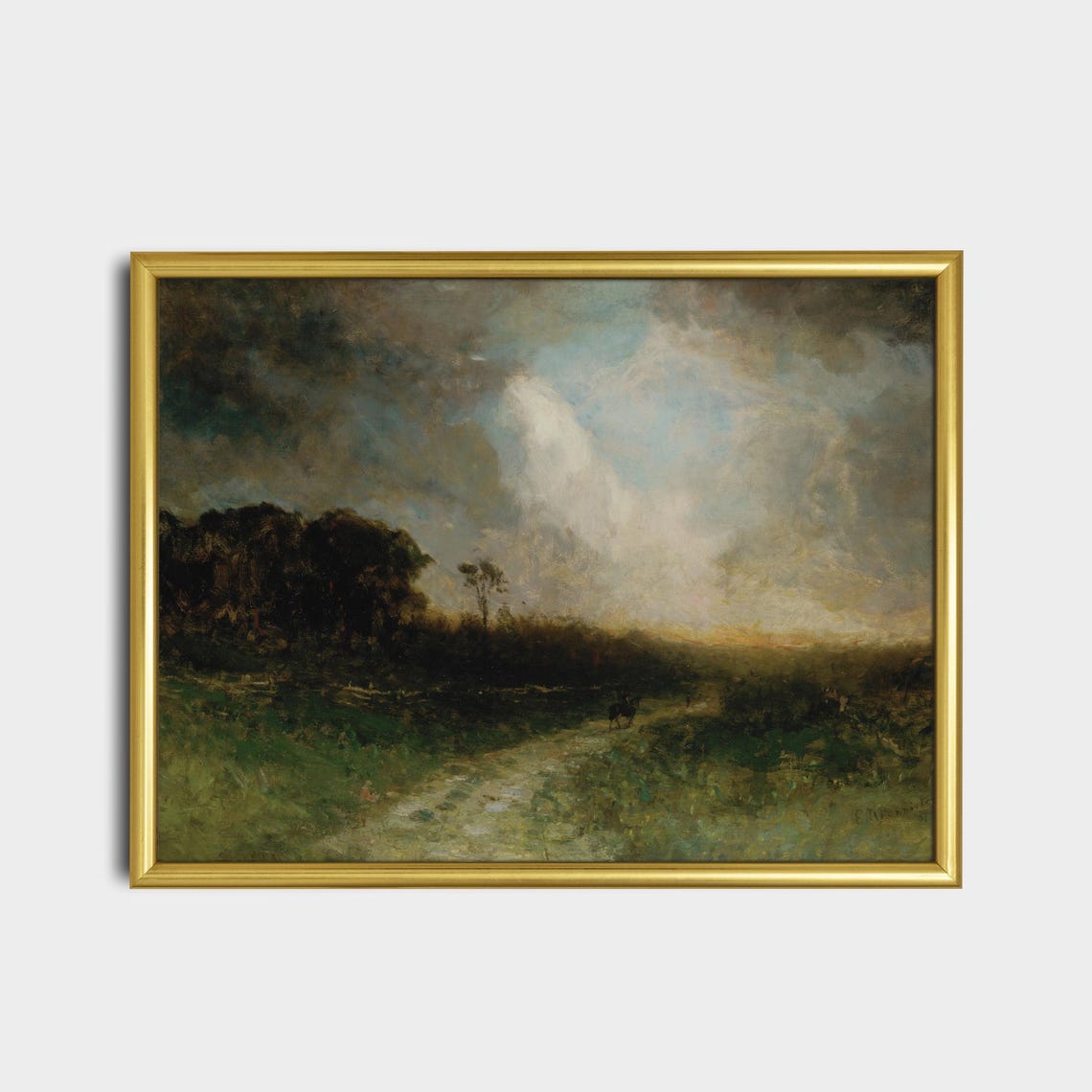 Antique Storm Clouds Over Green Meadow Landscape Painting Poster - Image 2