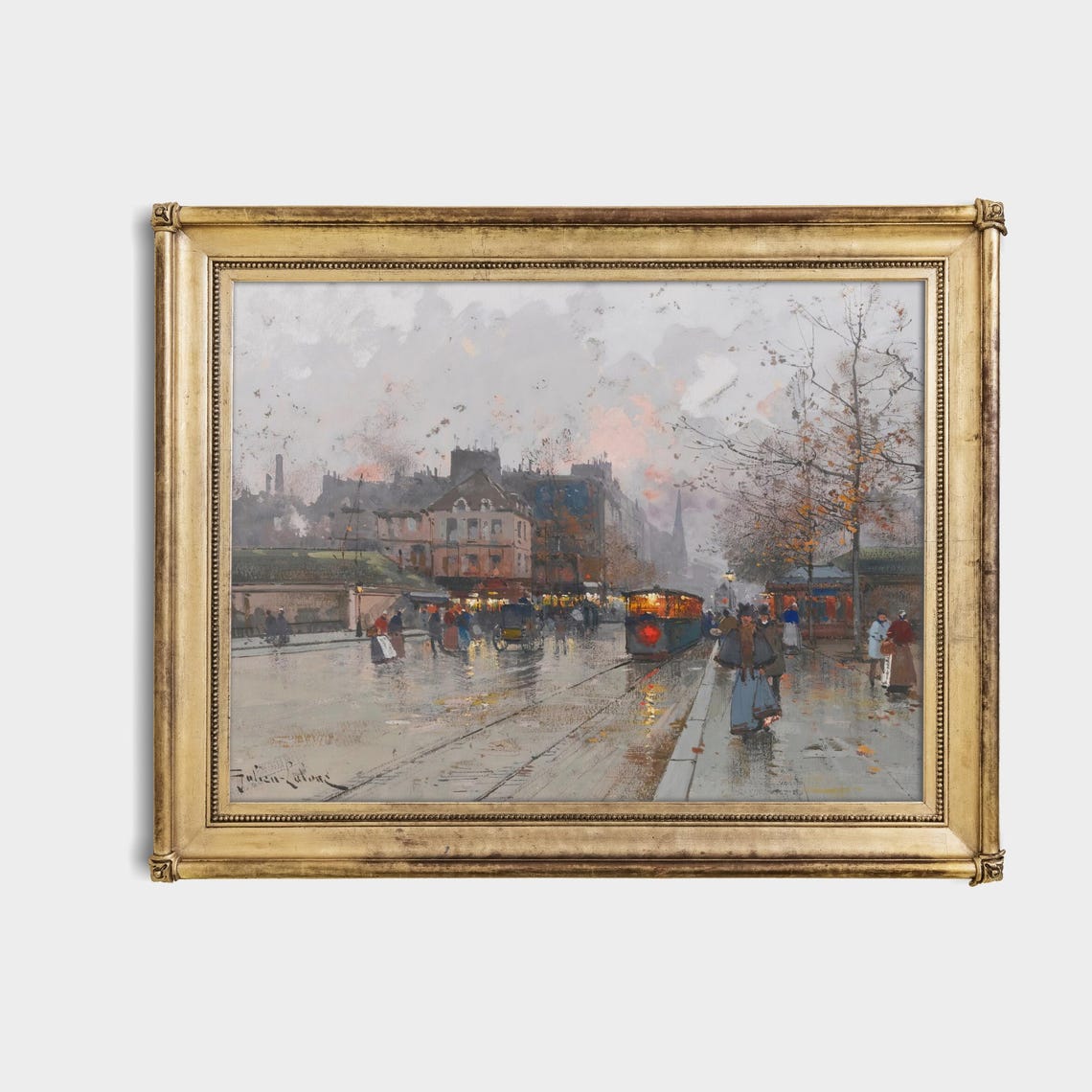 Rainy Paris Street Scene with Tram Impressionist City Poster - Image 4