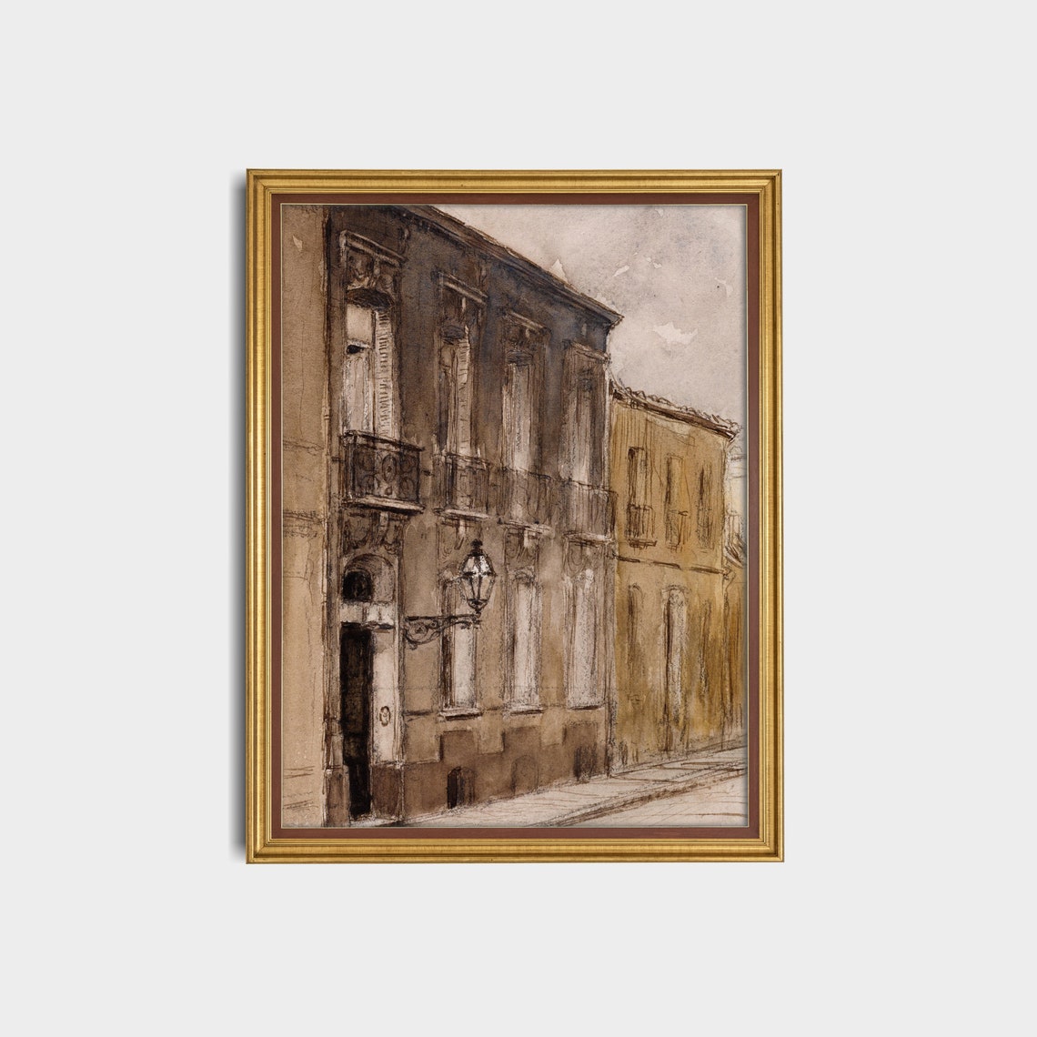 Old European Street Facade Antique Watercolor Architecture Poster - Image 3