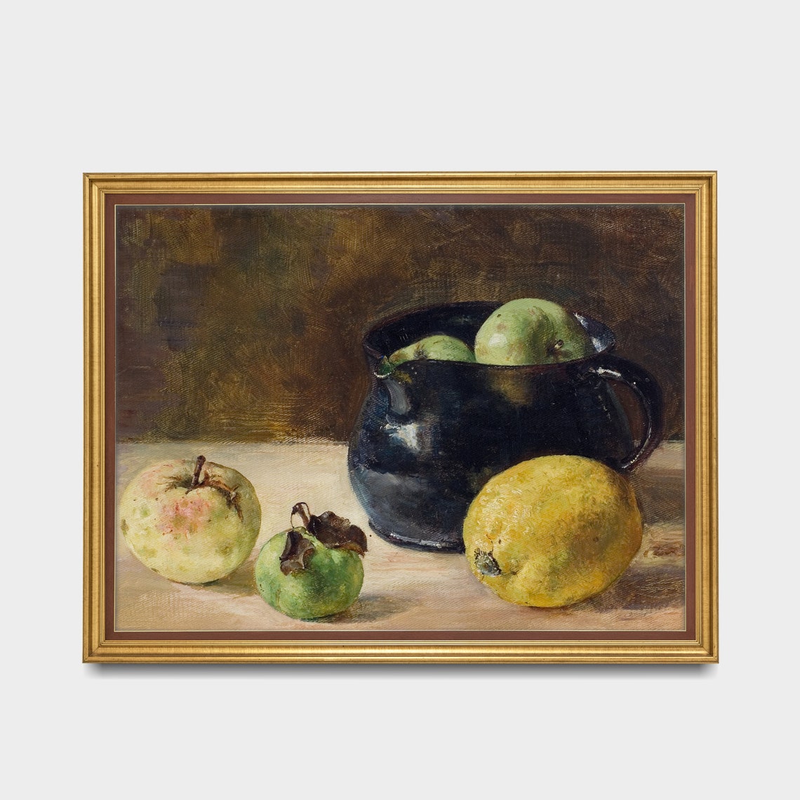 Black Pitcher With Apples Lemon Moody Vintage Fruit Still Life Poster - Image 2
