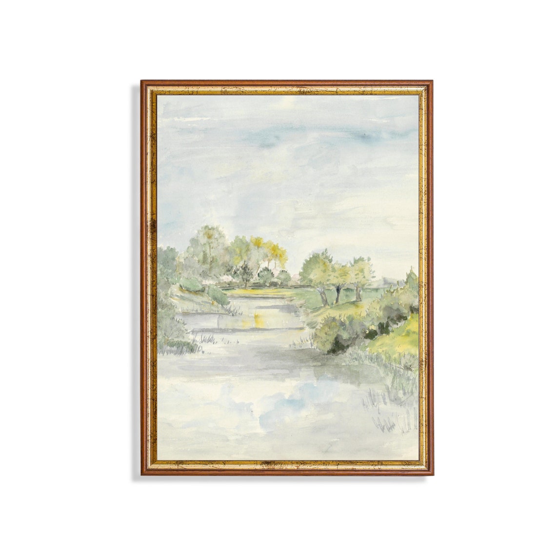 Serene River Winding Through Pale Trees Soft Watercolor Poster