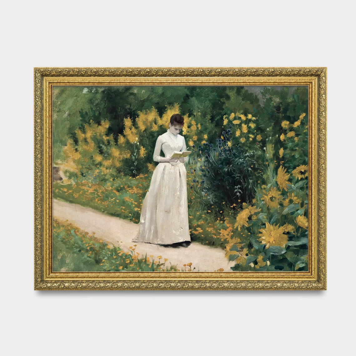 Woman Reading Book In The Garden Vintage Portrait Painting Antique Art Print Wall Art Country Scenery - Image 3