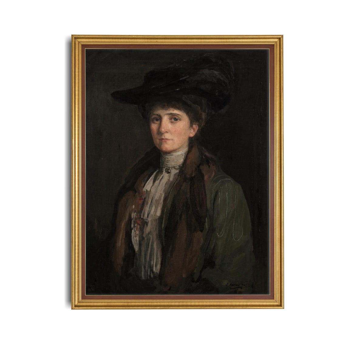 Print And Ship Vintage Portrait Painting Woman Portrait Lady With A Hat Antique Woman Painting Fine Art Mailed Art - Image 4