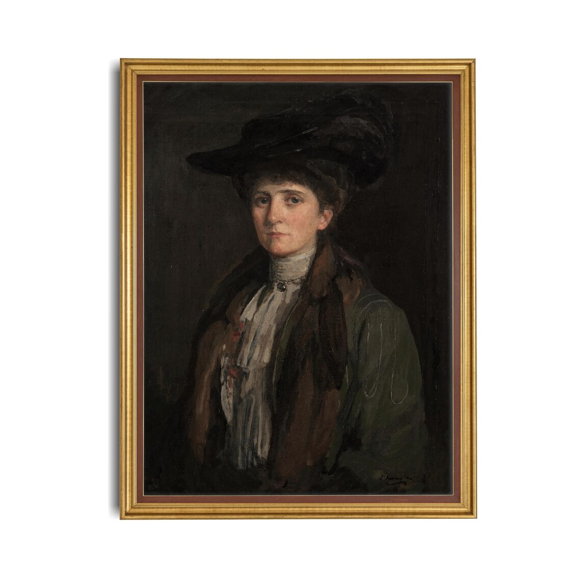 Woman in Dark Hat and Fur Coat Moody Vintage Portrait Poster - Image 4
