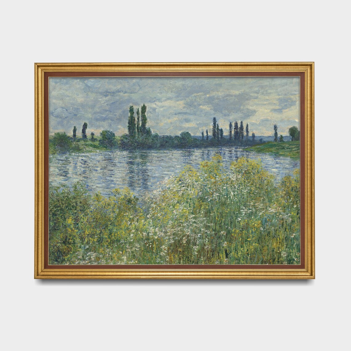 River With Tall Poplars And Wildflower Meadows Vintage Poster - Image 3