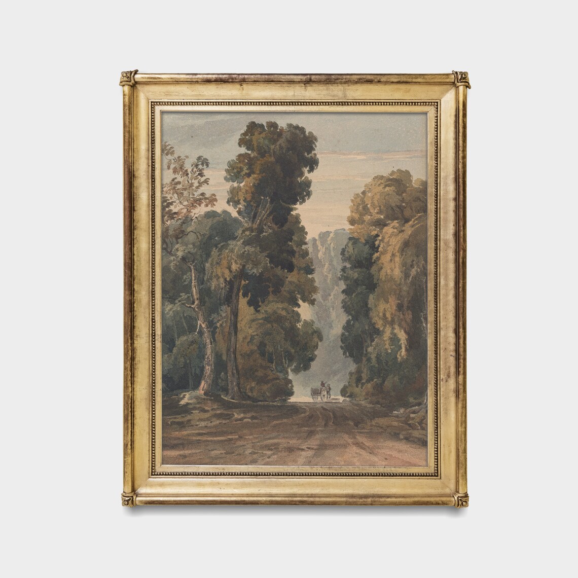 Woodland Country Road With Horse Drawn Cart Antique Watercolor Poster - Image 3