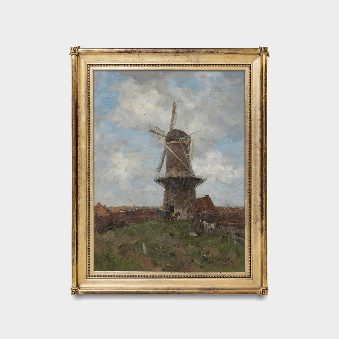 The Windmill by Jacob Maris Above a Dutch Town Cloudy Sky Poster - Image 4