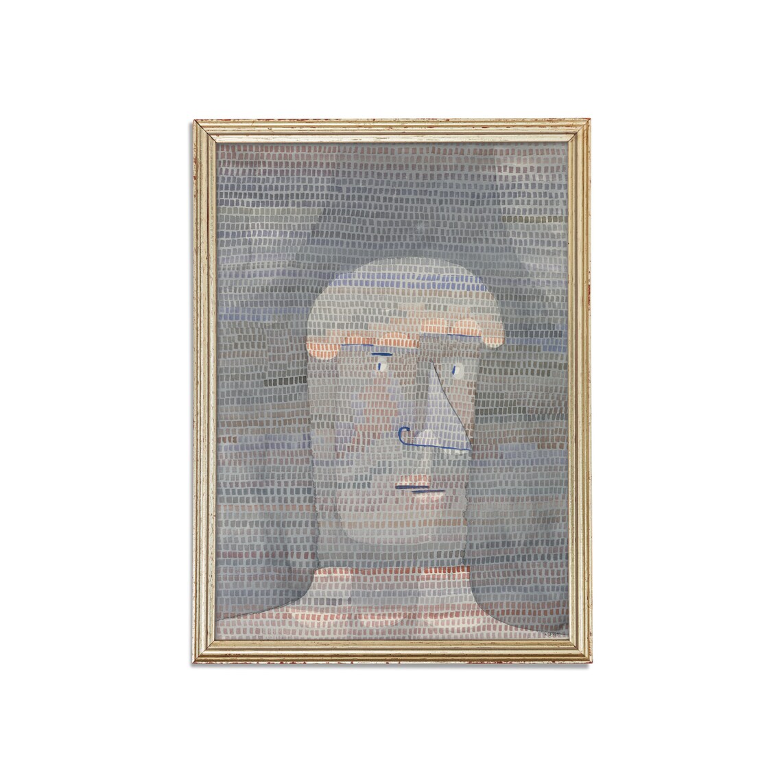 Mosaic Face in Muted Gray and Blue Tones Abstract Art Poster - Image 5