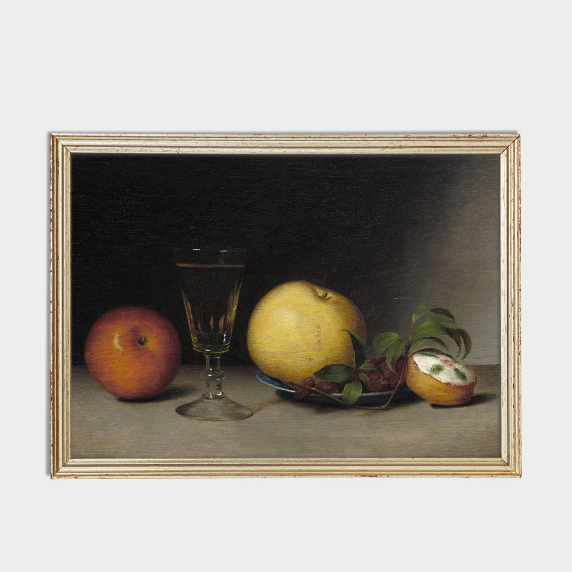 Still Life with Oranges Lemon Wine Glass and Grapes Kitchen Poster - Image 3
