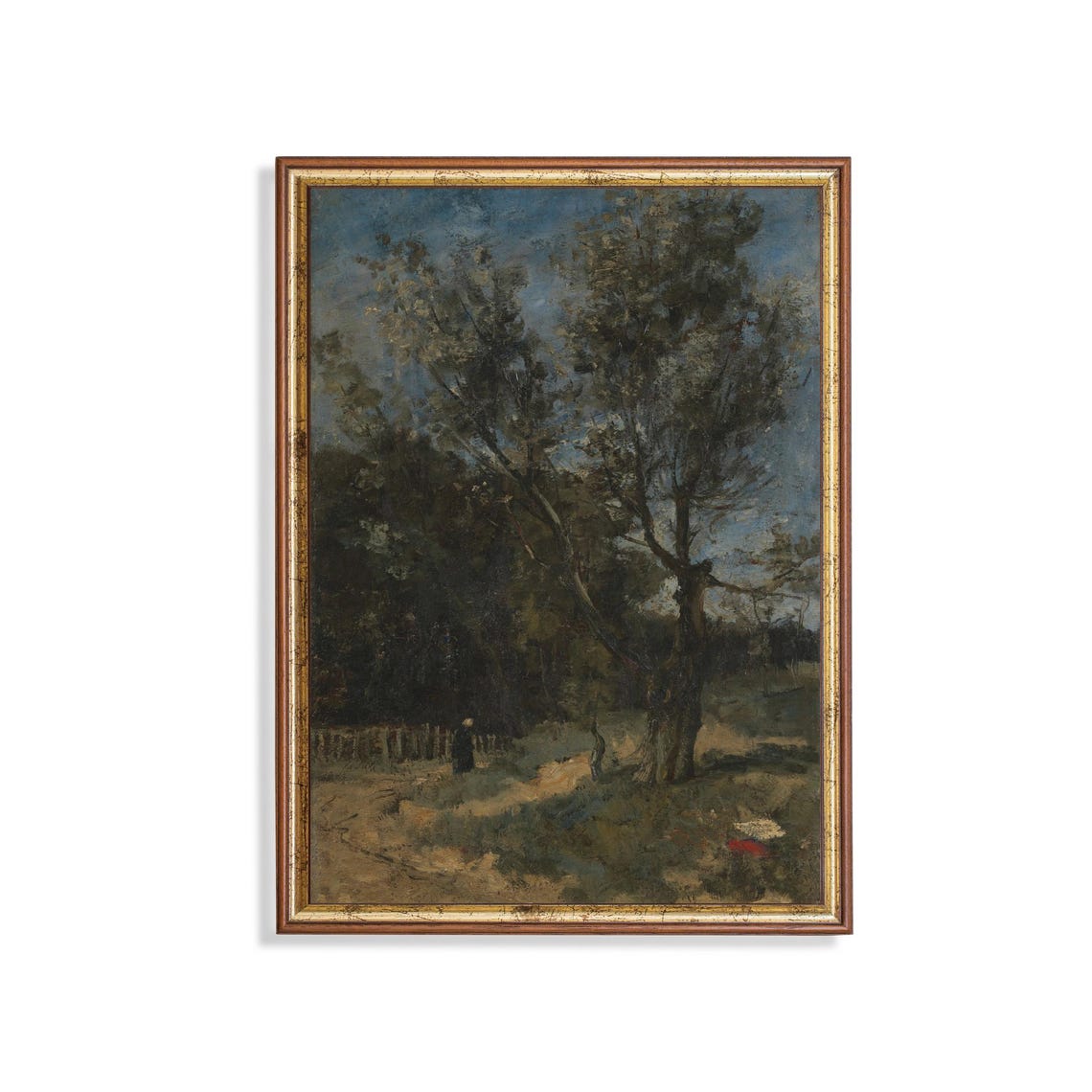 Tonalist Forest Path with a Lone Figure Vertical Nature Poster