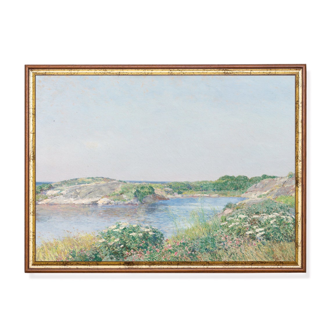Rocky Coastal Inlet in Summer Light Impressionist Seascape Poster