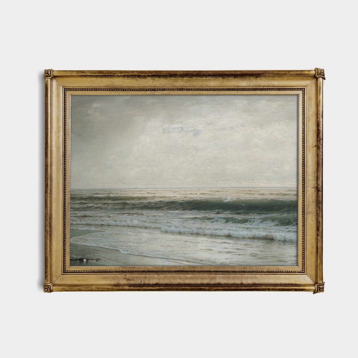 Gentle Ocean Waves on a Quiet Beach Soft Sky Vintage Seascape Poster - Image 3