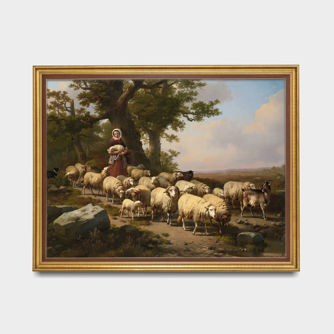 Shepherdess with Her Flock of Sheep Under a Great Oak Tree Poster - Image 3