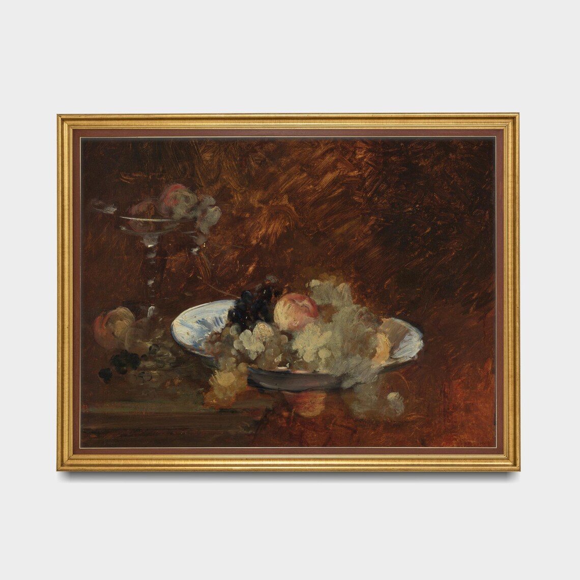 Dark Moody Fruit Bowl with Grapes and Peaches Still Life Poster - Image 5