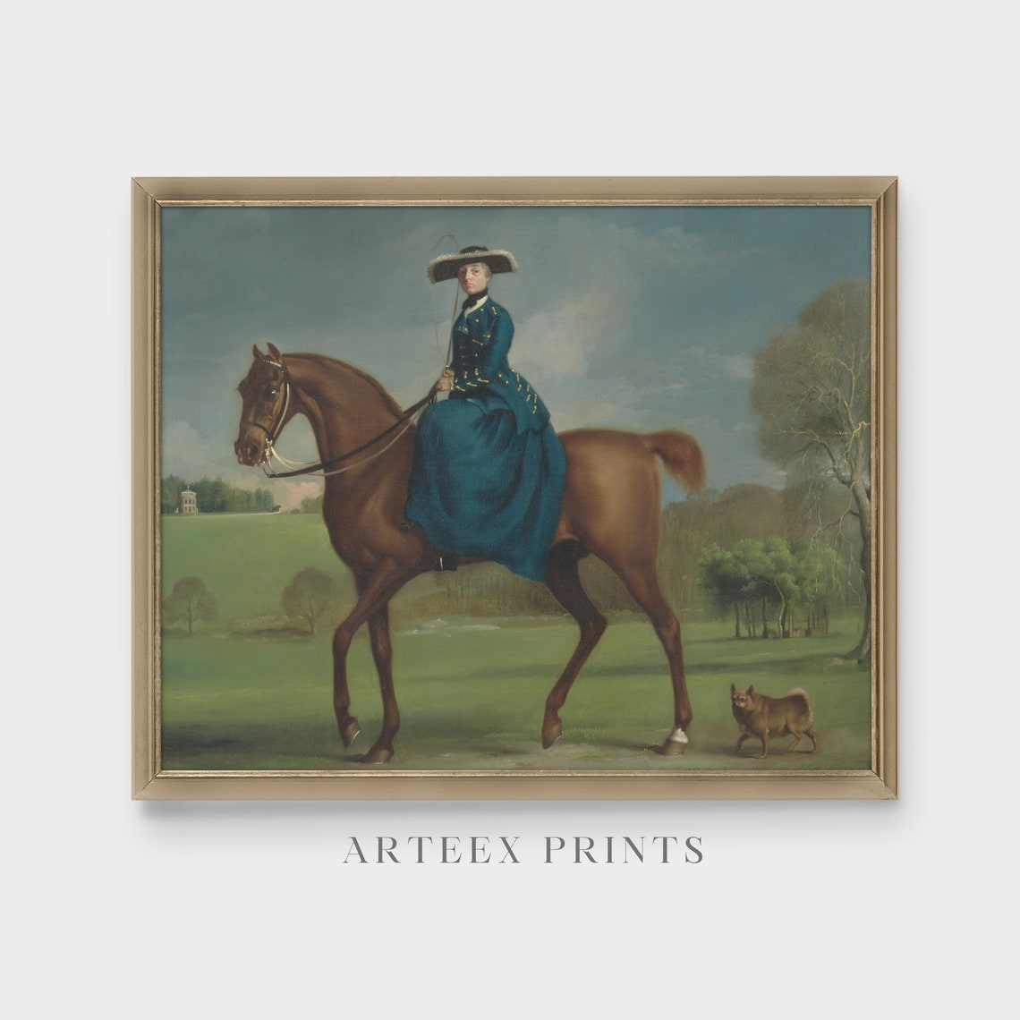 Lady Riding Side Saddle in Blue Habit with Dog Vintage Poster - Image 5
