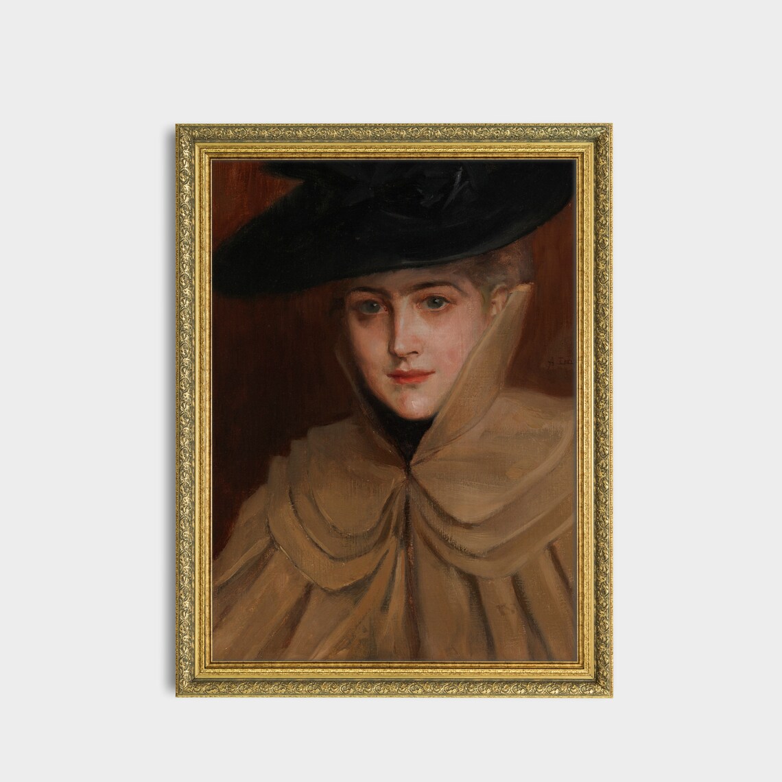 Woman In Black Hat And Tan Cape Antique Portrait Painting Art Poster - Image 2