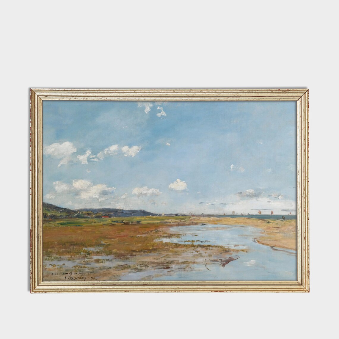 Impressionist Coastal Tidal Inlet Seascape with Sailboats Print - Image 3