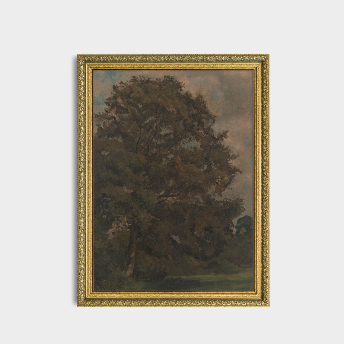 Majestic Old Oak Tree in a Dark Moody Woodland Oil Painting Poster - Image 3