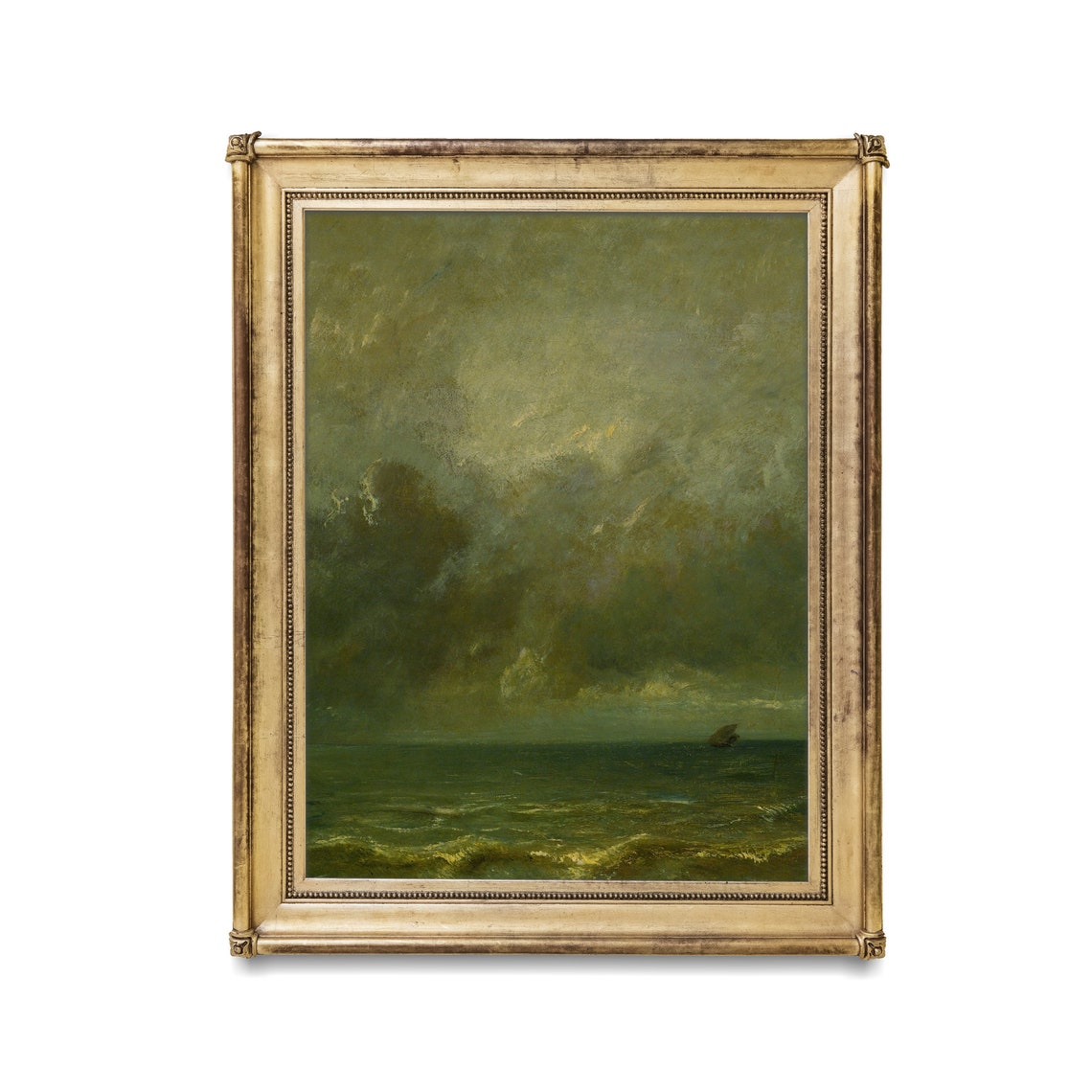 Green Stormy Ocean with a Small Ship Vintage Seascape Poster - Image 2