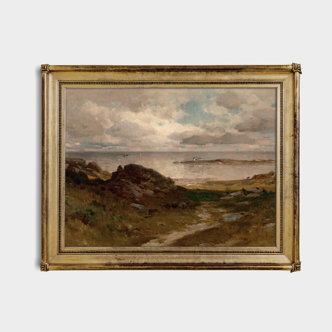 Rocky Coastline Bay Under Cloudy Sky Vintage Marine Landscape Poster - Image 4
