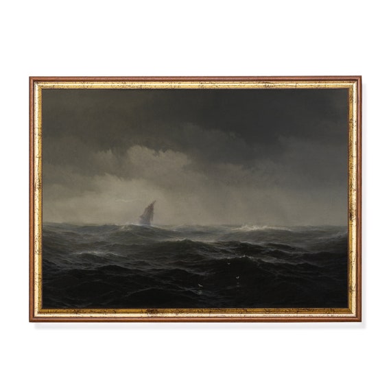 Printed And Shipped Vintage Seascape Painting Antique Sailing Boat Print Moody Rustic Artwork Coastal Decor Ocean Fine Art